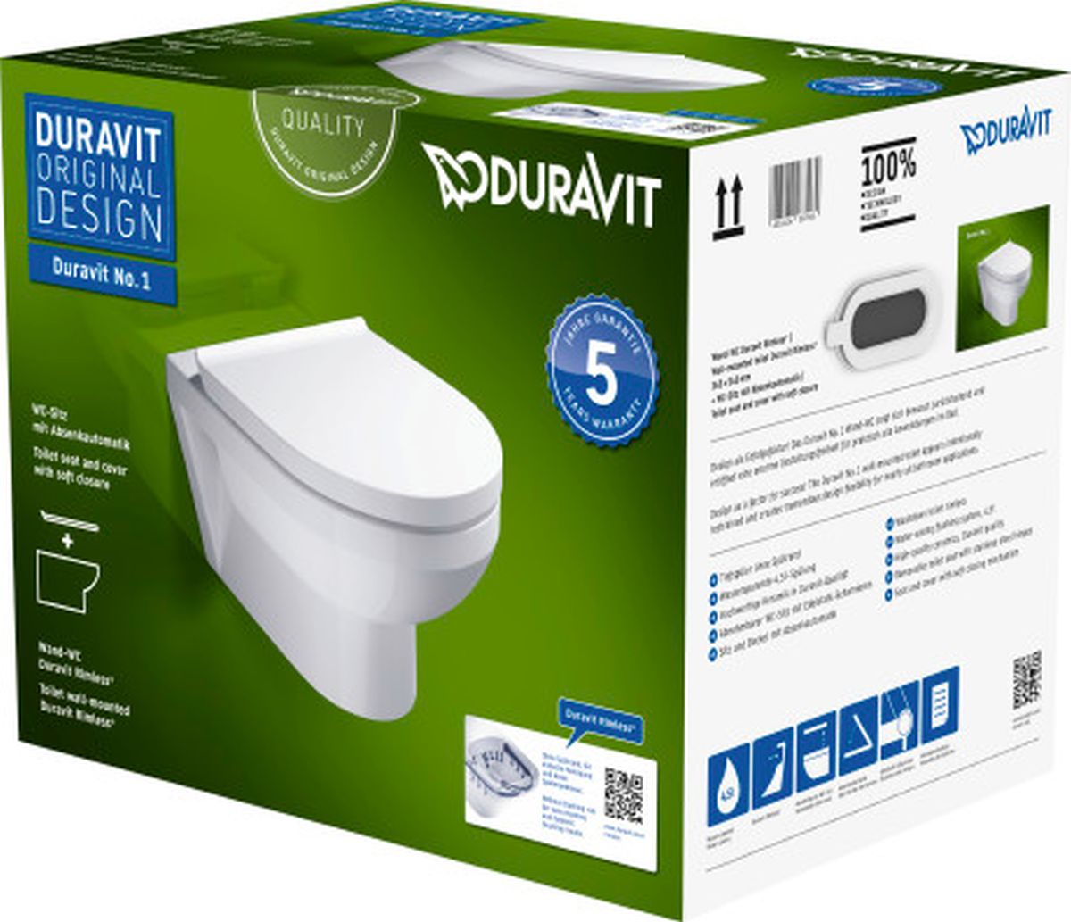 Duravit No. 1 wc csésze lassú záródású ülőkével függesztett igen fehér 45750900A1