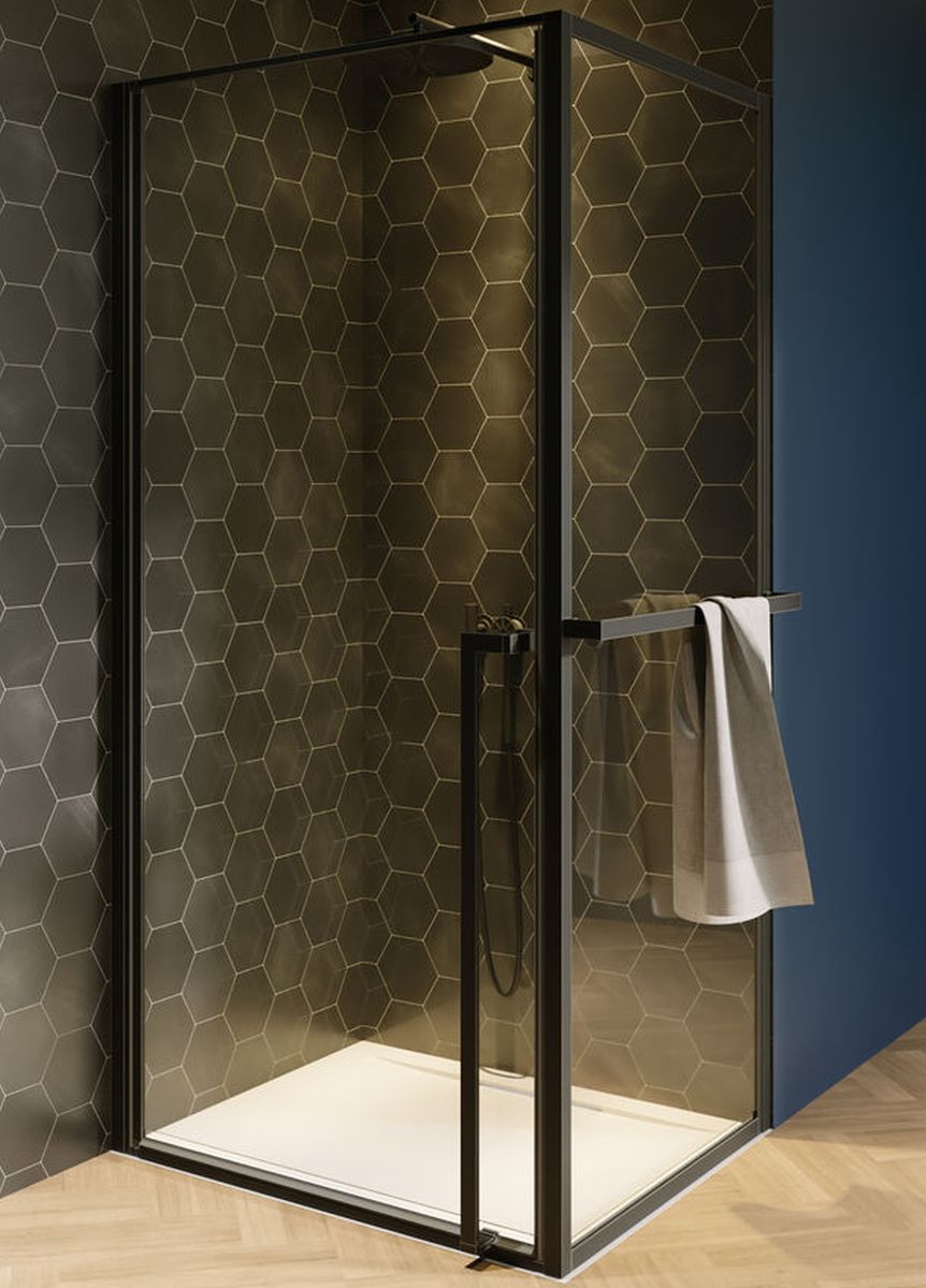 Riho Lucid zuhanykabin 90x80 cm négyszögletes fekete matt/átlátszó üveg G005008121