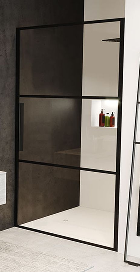 Riho Grid zuhanyajtók 100 cm dönthető fekete matt/üveg mintával G004003121