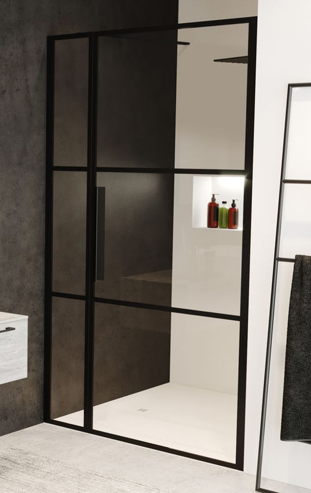 Riho Grid zuhanyajtók 120 cm dönthető fekete matt/üveg mintával G004005121