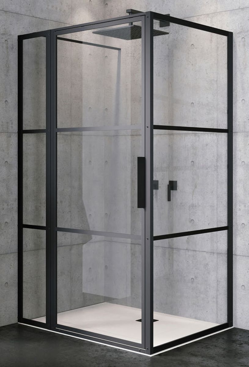 Riho Grid zuhanykabin 130x80 cm négyszögletes fekete matt/üveg mintával G004022121