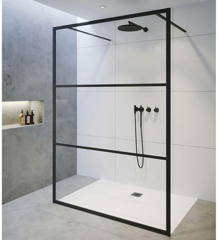 Riho Grid zuhanyfal 140 cm fekete matt/üveg mintával G004035121