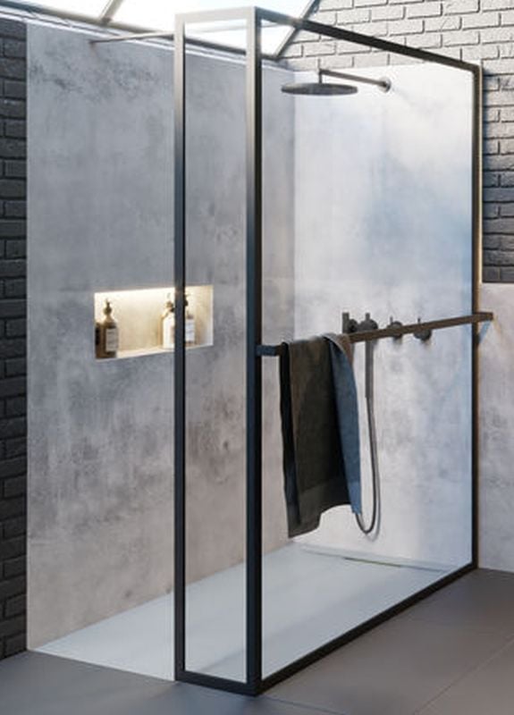 Riho Lucid walk-in zuhanykabin 100x30 cm fekete matt/átlátszó üveg G005034121