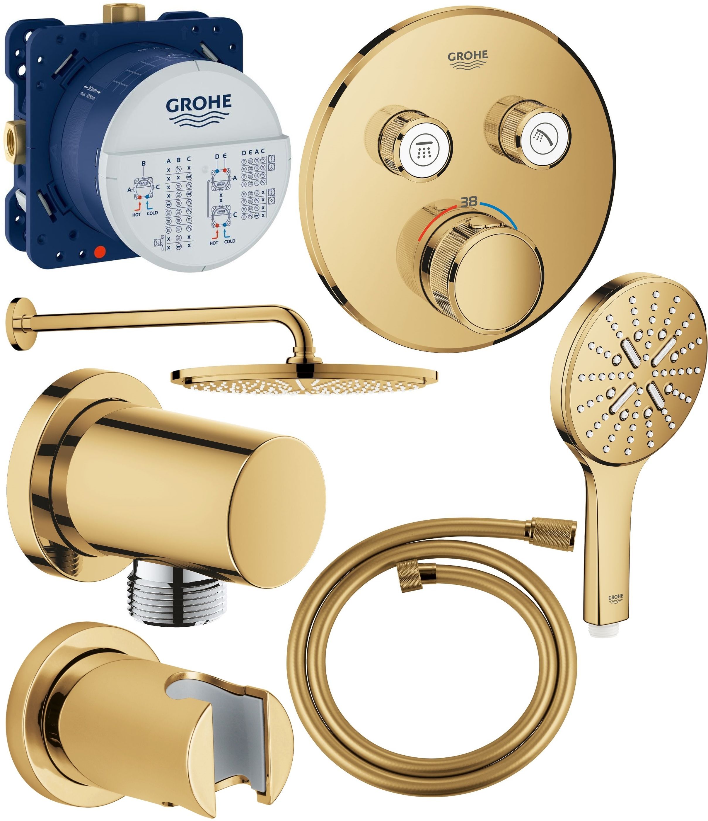 Készlet fejzuhany Grohe Rainshower 26066GL0, kád és zuhany csaptelep Grohe Grohtherm SmartControl 29119GL0, 26574GL0, 27057GL0, 35600000, 27074GL0, 28362GL0