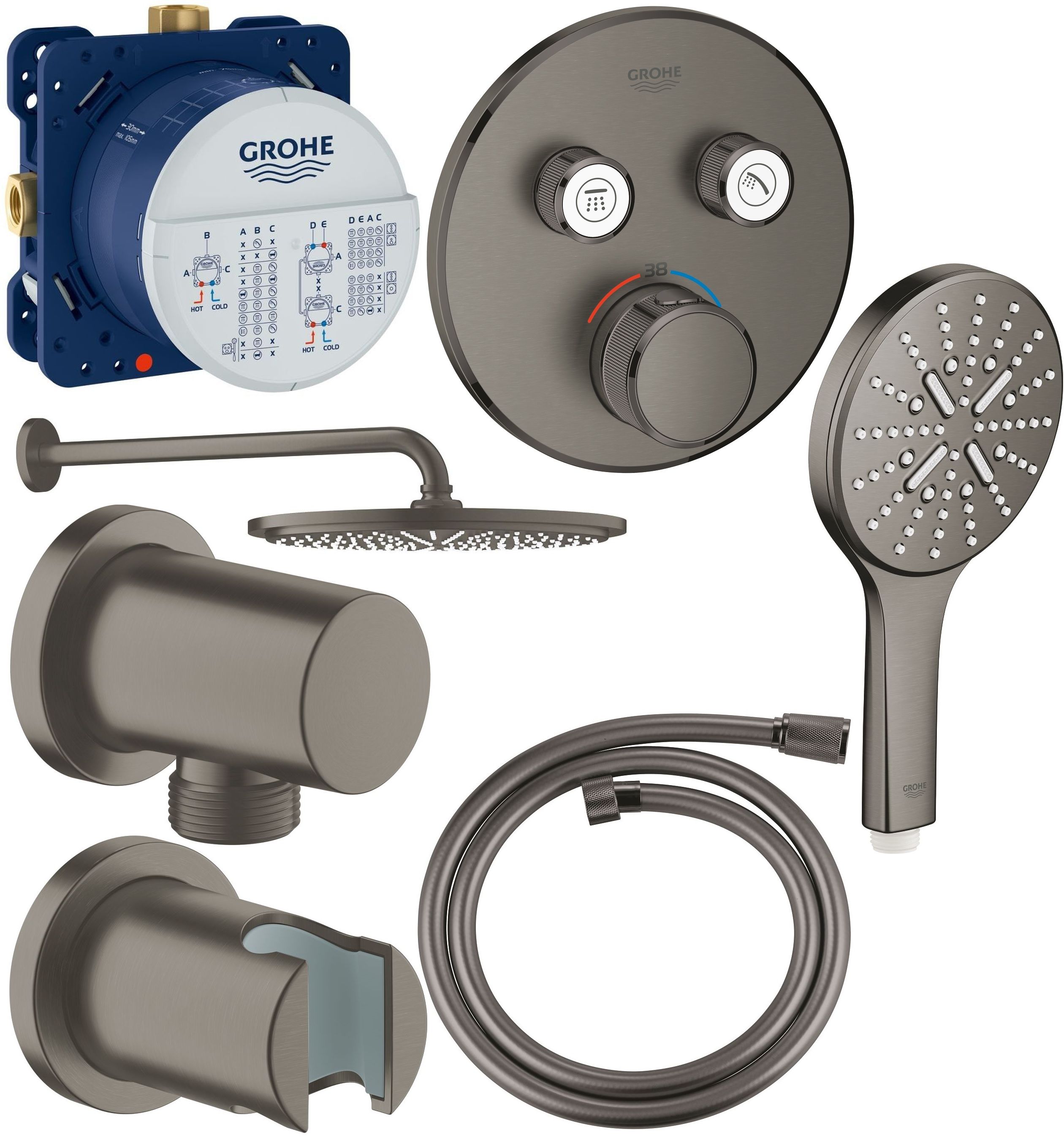 Készlet fejzuhany karral Grohe Rainshower 26066AL0, kád és zuhany csaptelep Grohe Grohtherm SmartControl 29119AL0, 26574AL0, 27057AL0, 35600000, 27074AL0, 28362A00