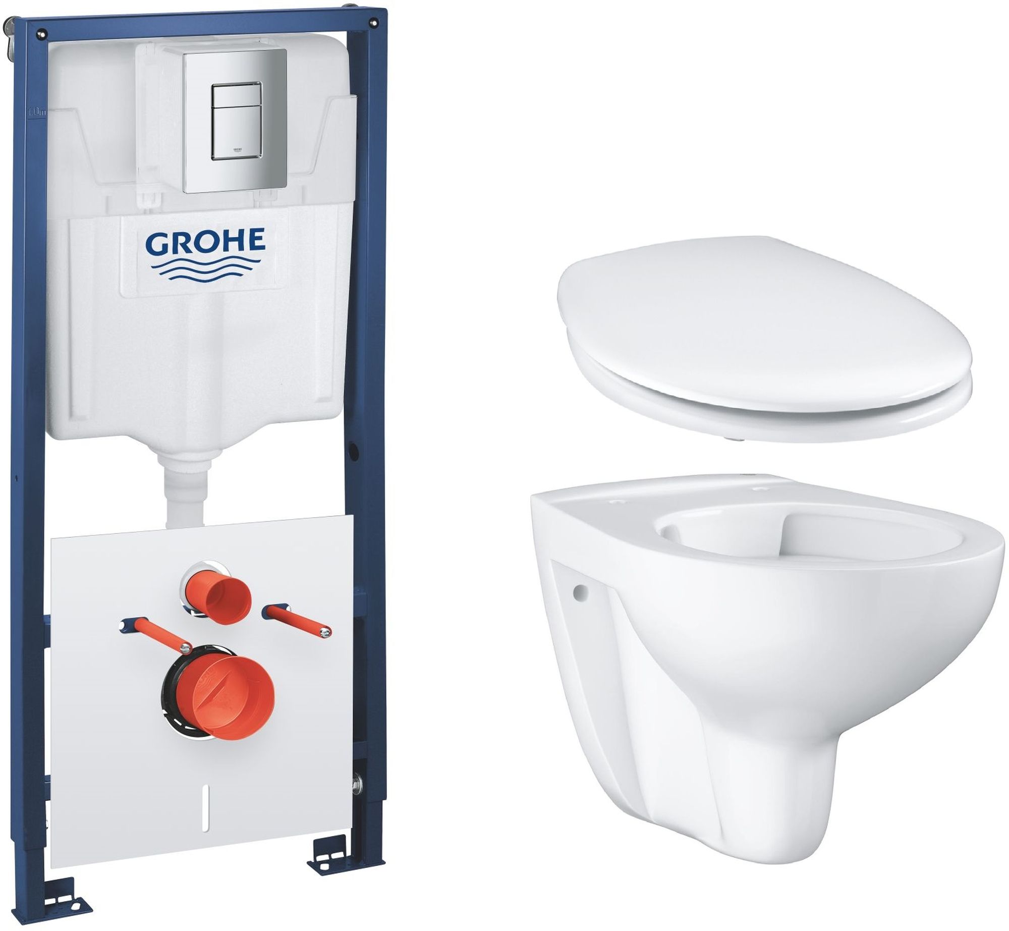 Készlet süllyesztett keret gombbal és tömítéssel Grohe Solido 39930000, WC csésze Grohe Bau Ceramic 39427000, 39492000