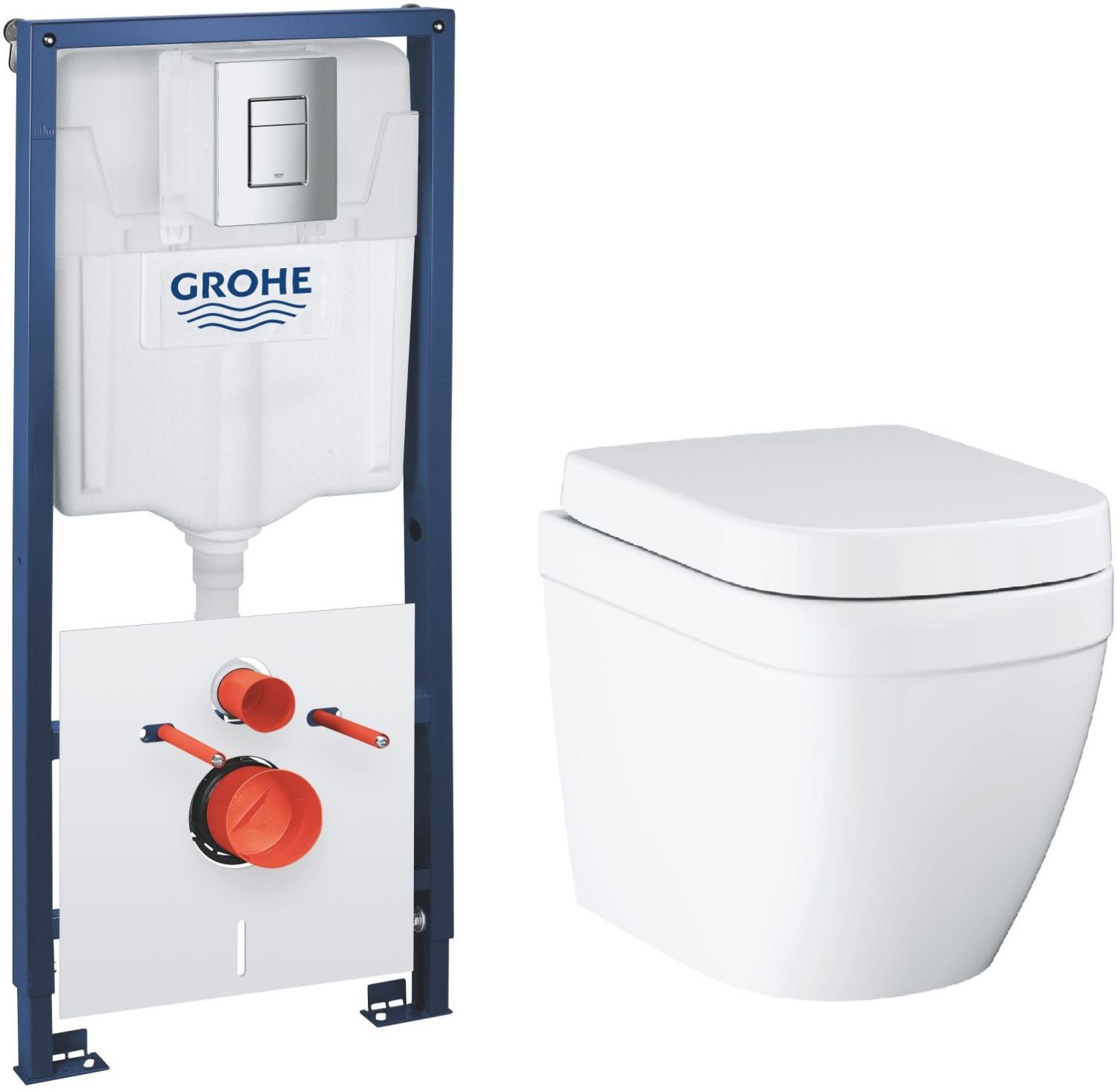 Készlet WC csésze Grohe Euro Ceramic 39554000, süllyesztett keret gombbal és tömítéssel Grohe Solido 39930000