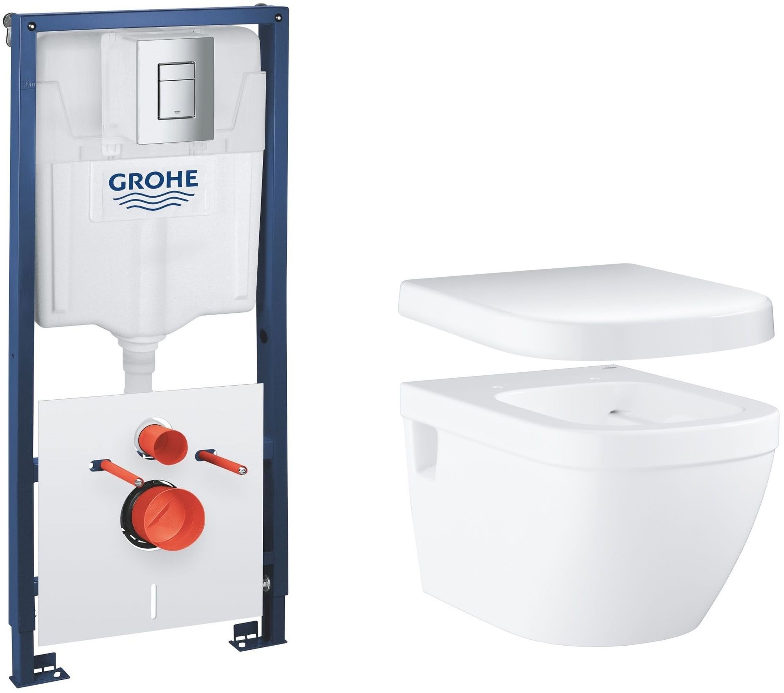 Zestaw Grohe Solido stelaż podtynkowy z przyciskiem Even chrom i miską WC Euro Ceramic wiszącą z deską (39930000, 39538000, 39331001)