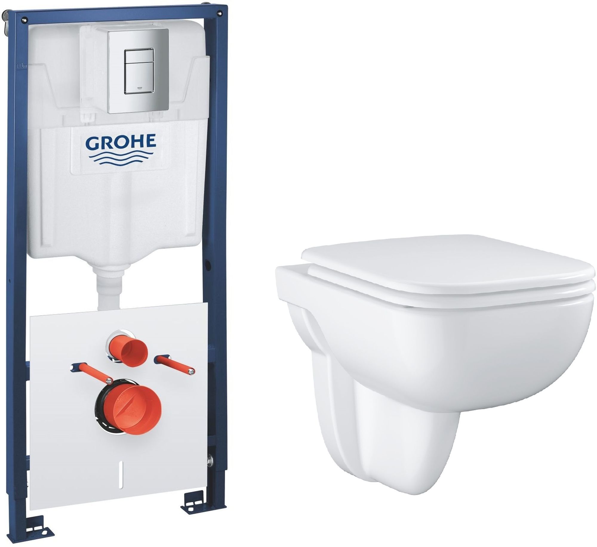 Készlet WC csésze lassú záródású ülőkével Grohe Start Edge 39815000, süllyesztett keret gombbal és tömítéssel Grohe Solido 39930000