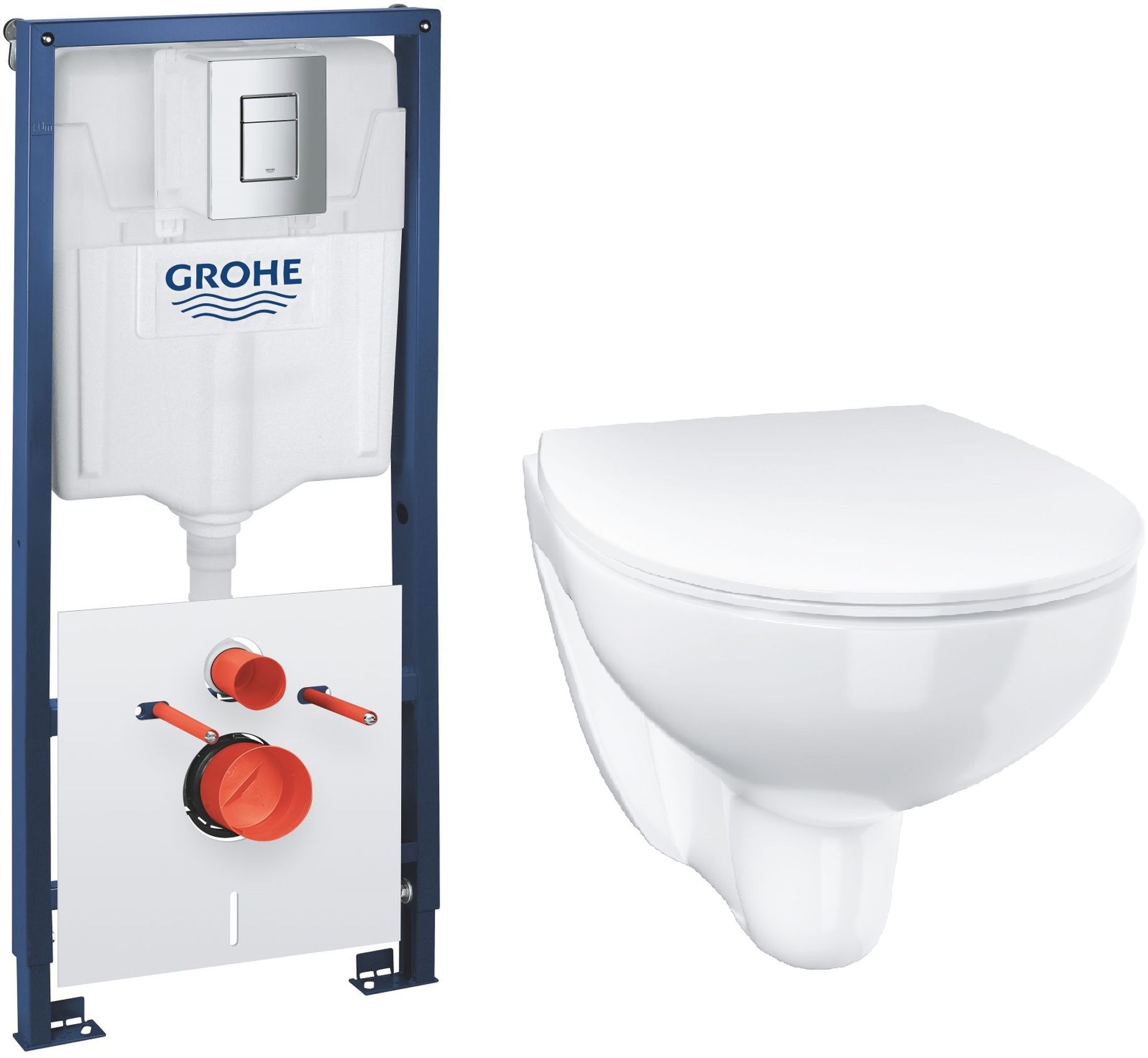 Készlet süllyesztett keret gombbal és tömítéssel Grohe Solido 39930000, WC csésze lassú záródású ülőkével Grohe Bau Ceramic 39899000