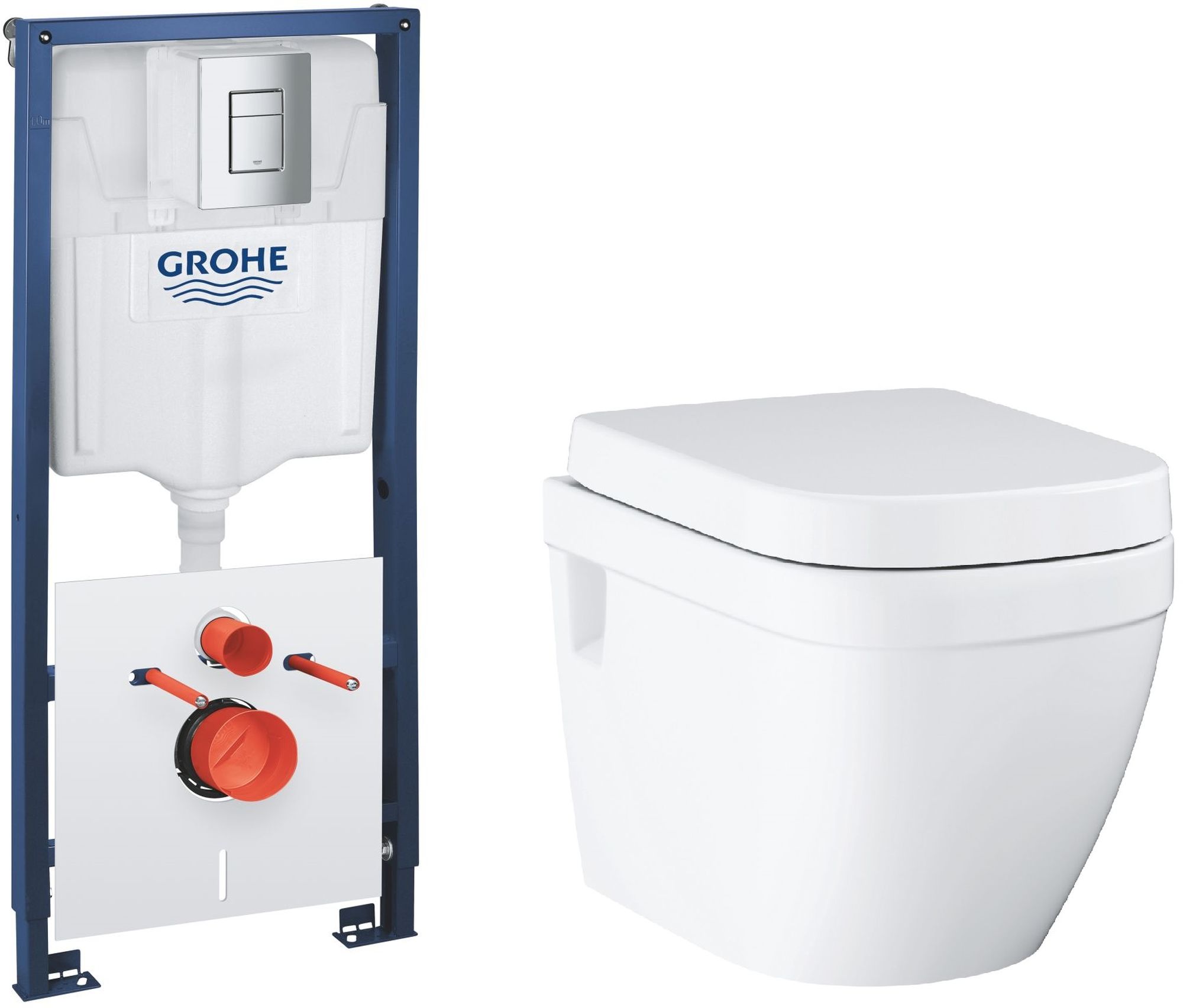 Készlet WC csésze Grohe Euro Ceramic 39703000, süllyesztett keret gombbal és tömítéssel Grohe Solido 39930000