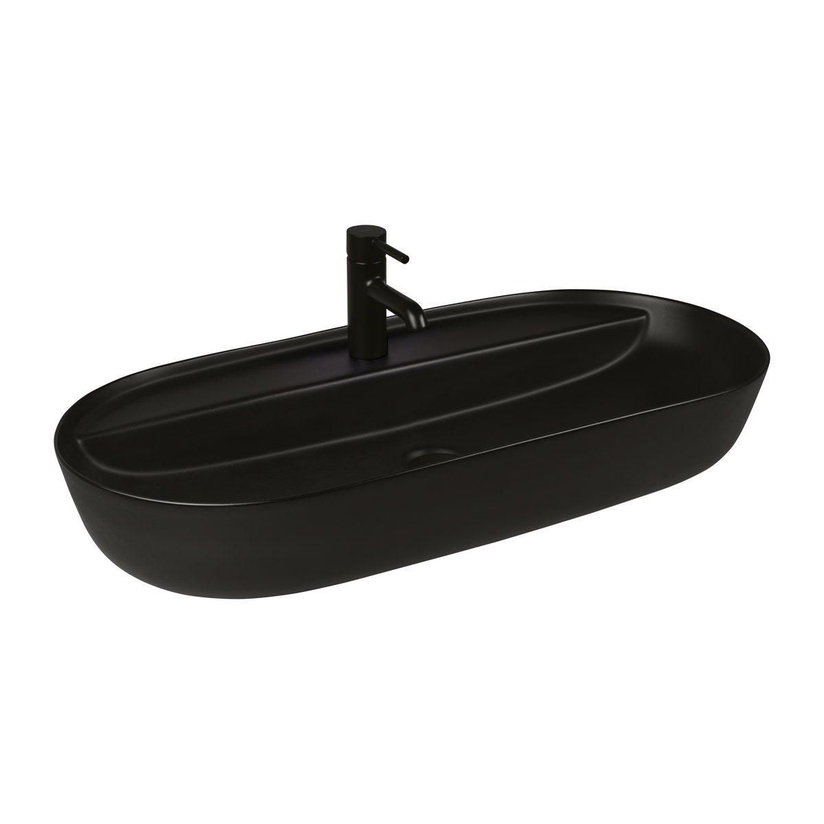 Oltens Hamnes Thin mosdótál 80x40 cm ovális mosdótálak fekete 41315300