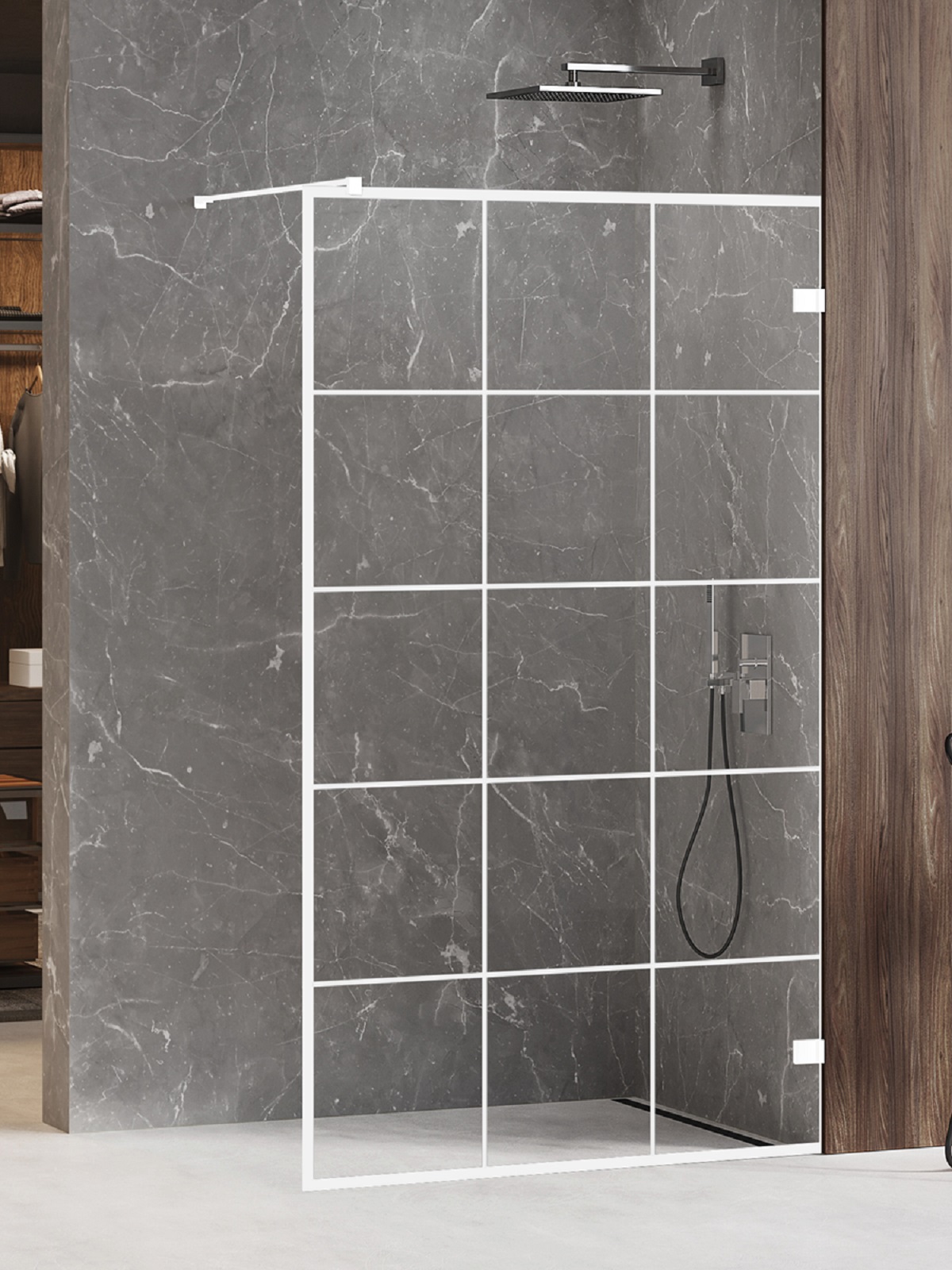 New Trendy Avexa White zuhanykabin fal walk-in 130 cm fehér matt üveg/üveg mintával EXK-2988