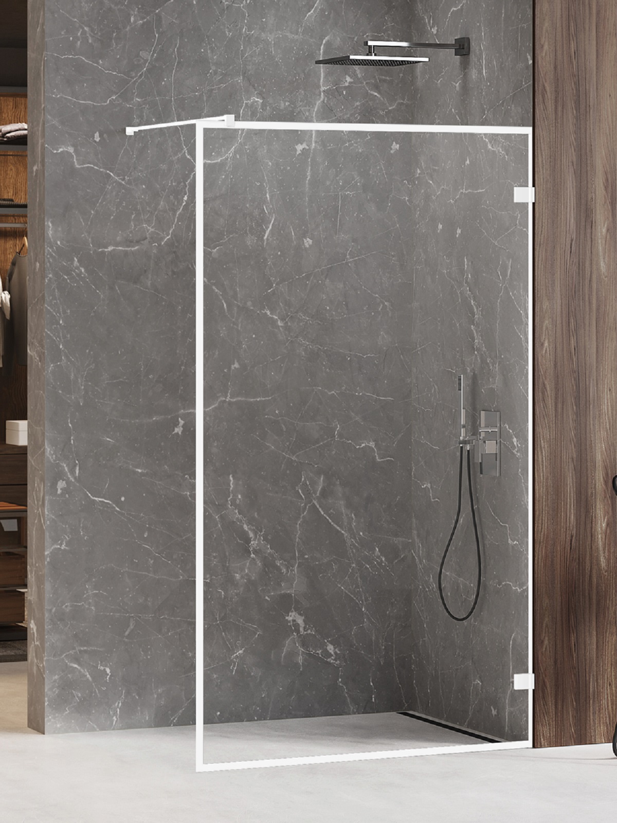 New Trendy Avexa White zuhanykabin fal walk-in 130 cm fehér matt üveg/átlátszó üveg EXK-2998