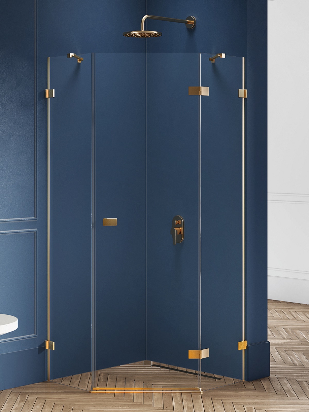 New Trendy Avexa Gold Brushed zuhanykabin 90x90 cm arany csiszolt/átlátszó üveg EXK-3854