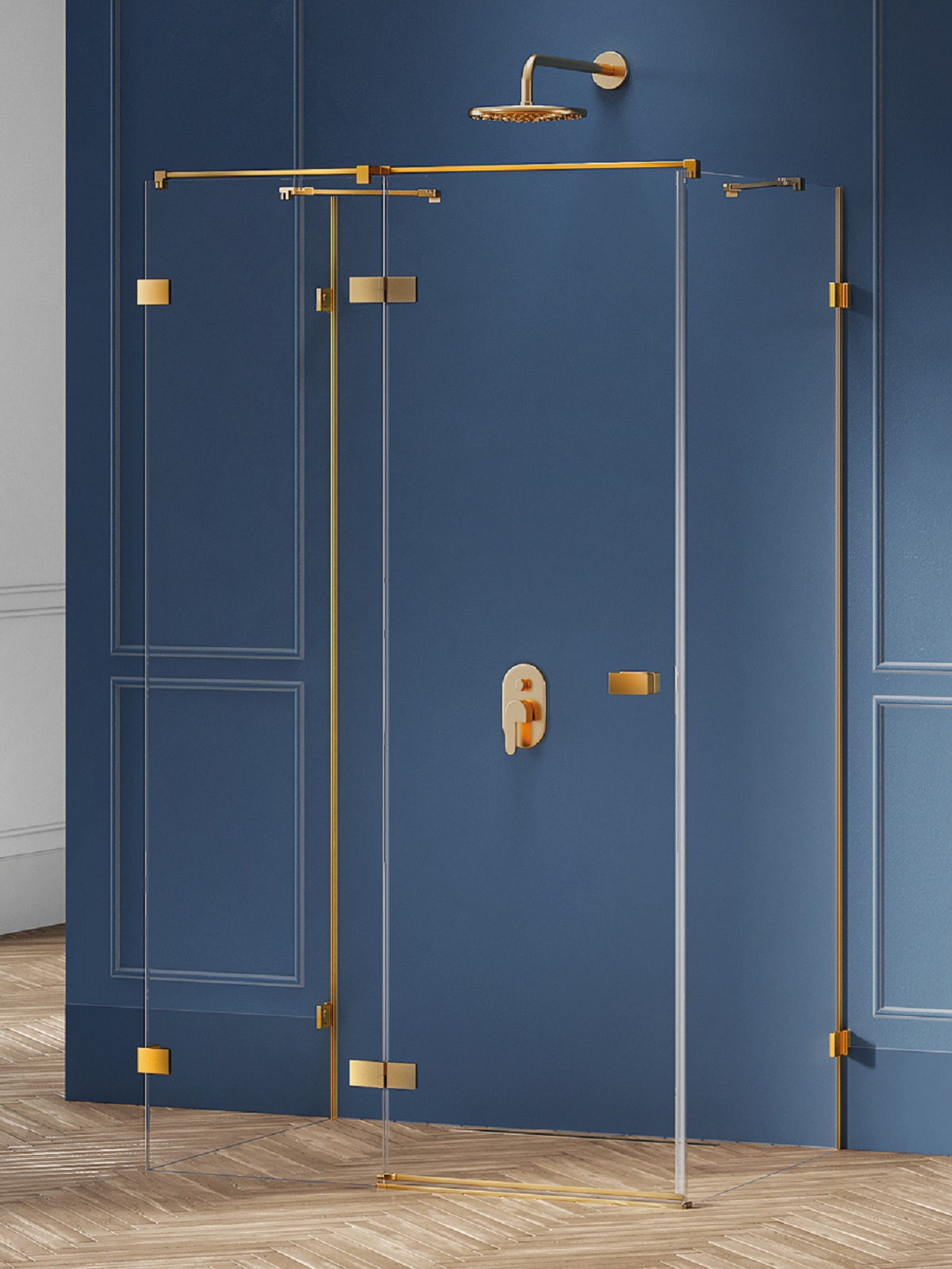 New Trendy Avexa Gold Brushed zuhanykabin 80x70 cm négyszögletes arany csiszolt/átlátszó üveg EXK-3070