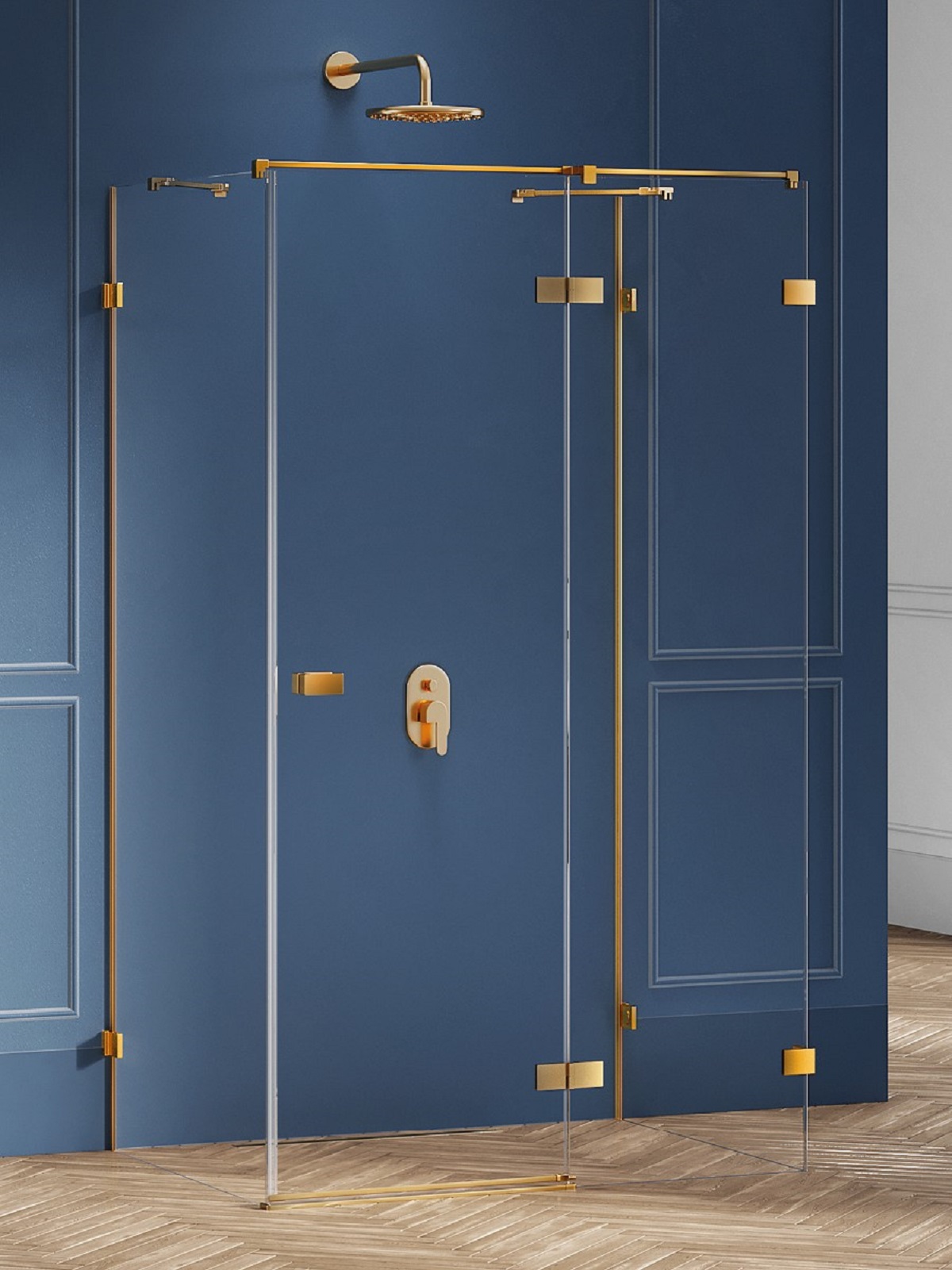 New Trendy Avexa Gold Brushed zuhanykabin 110x70 cm négyszögletes arany csiszolt/átlátszó üveg EXK-3118