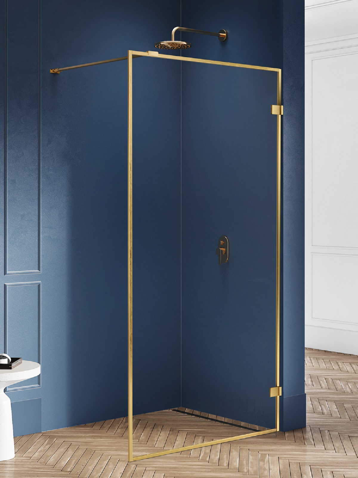 New Trendy Avexa Gold Brushed zuhanykabin fal walk-in 130 cm arany csiszolt/átlátszó üveg EXK-3138
