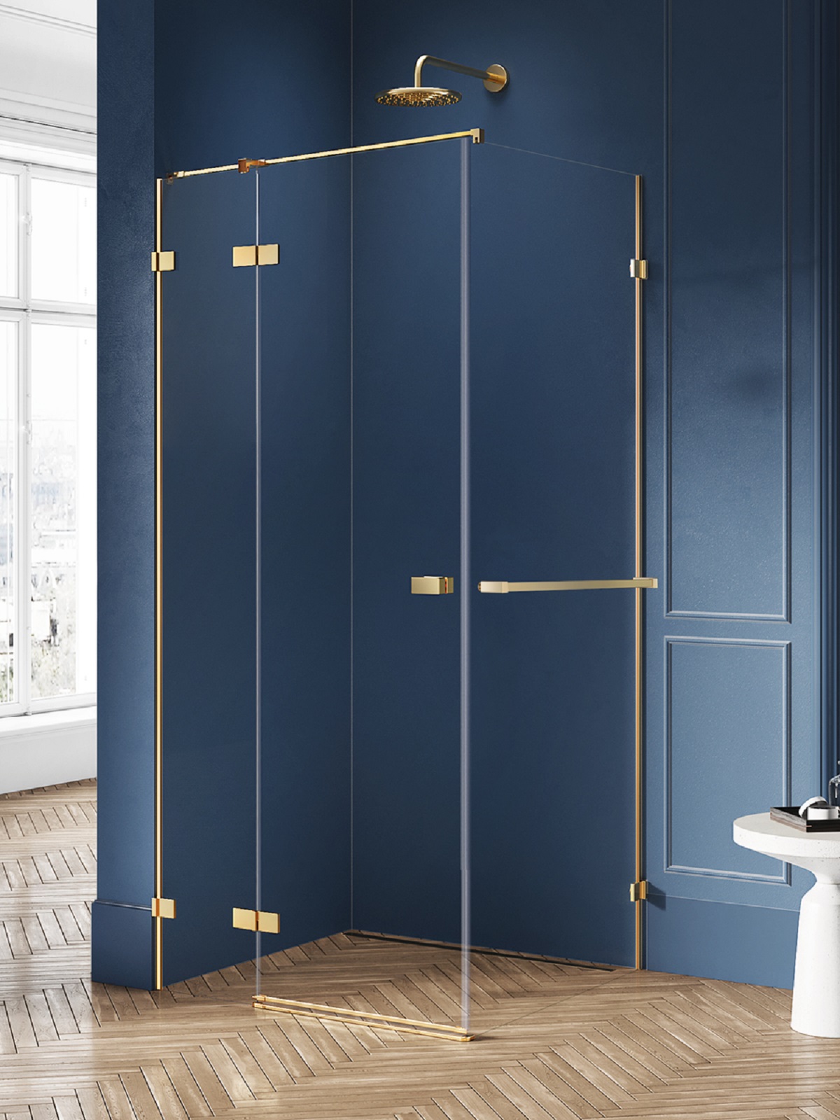 New Trendy Avexa Gold Brushed zuhanykabin 90x70 cm négyszögletes arany csiszolt/átlátszó üveg EXK-3016