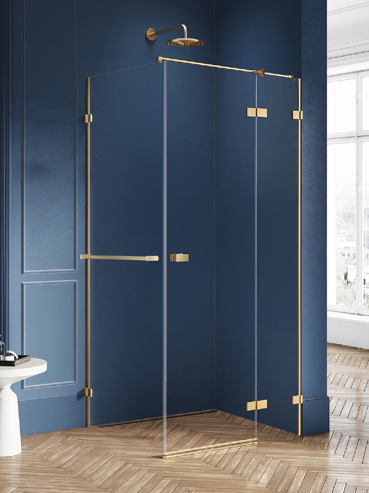 New Trendy Avexa Gold Brushed zuhanykabin 100x90 cm négyszögletes arany csiszolt/átlátszó üveg EXK-3054