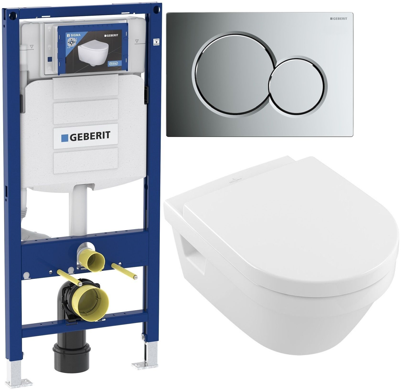 Készlet combi-Pack készlet deszkával Villeroy & Boch Architectura 5684HRR1, beépíthető keret Geberit Duofix 111.320.00.5, 115.770.21.5