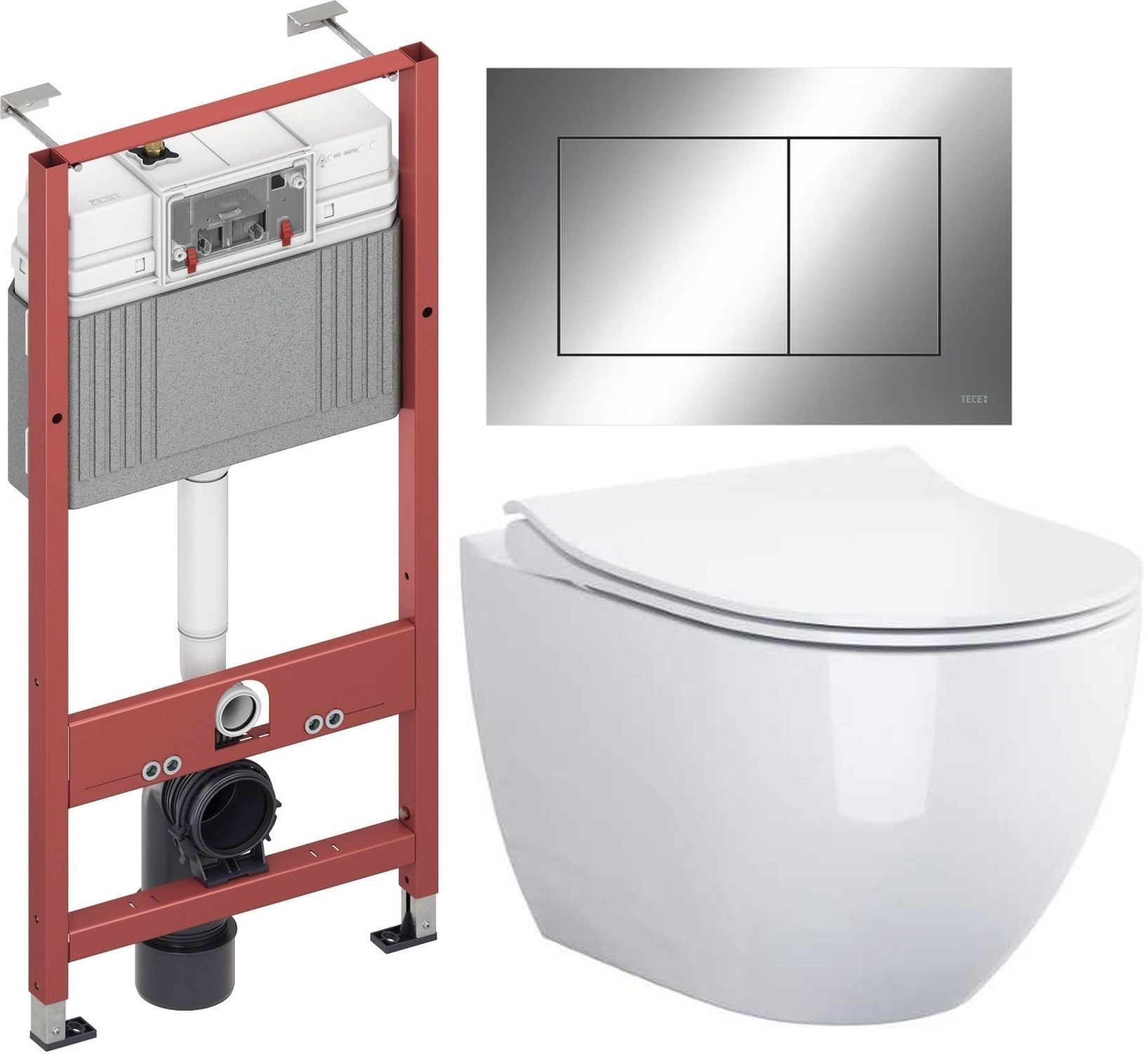 Készlet WC csésze lassú záródású ülőkével Cersanit Zen S701-428, beépíthető keret Tece Base 9400407, 9.240.401
