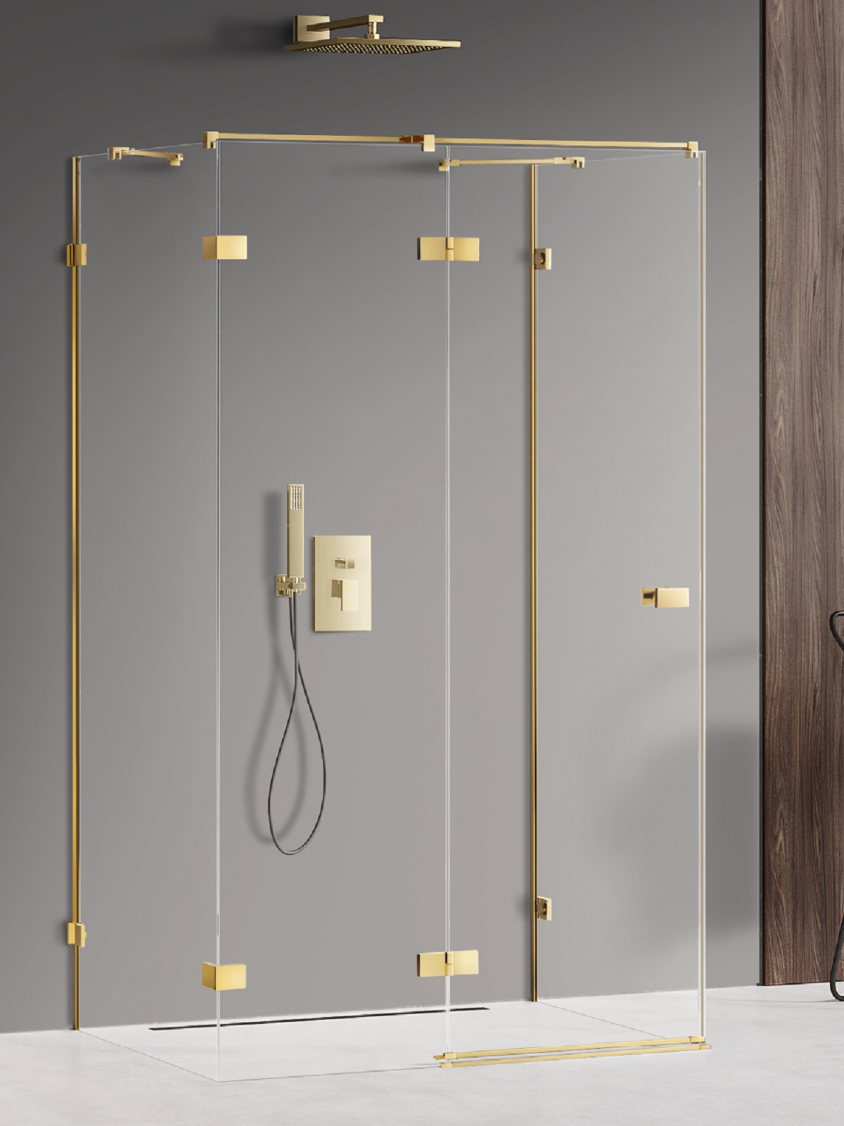 New Trendy Avexa Gold Shine zuhanykabin 120x120 cm négyzet arany fényes/átlátszó üveg EXK-2123