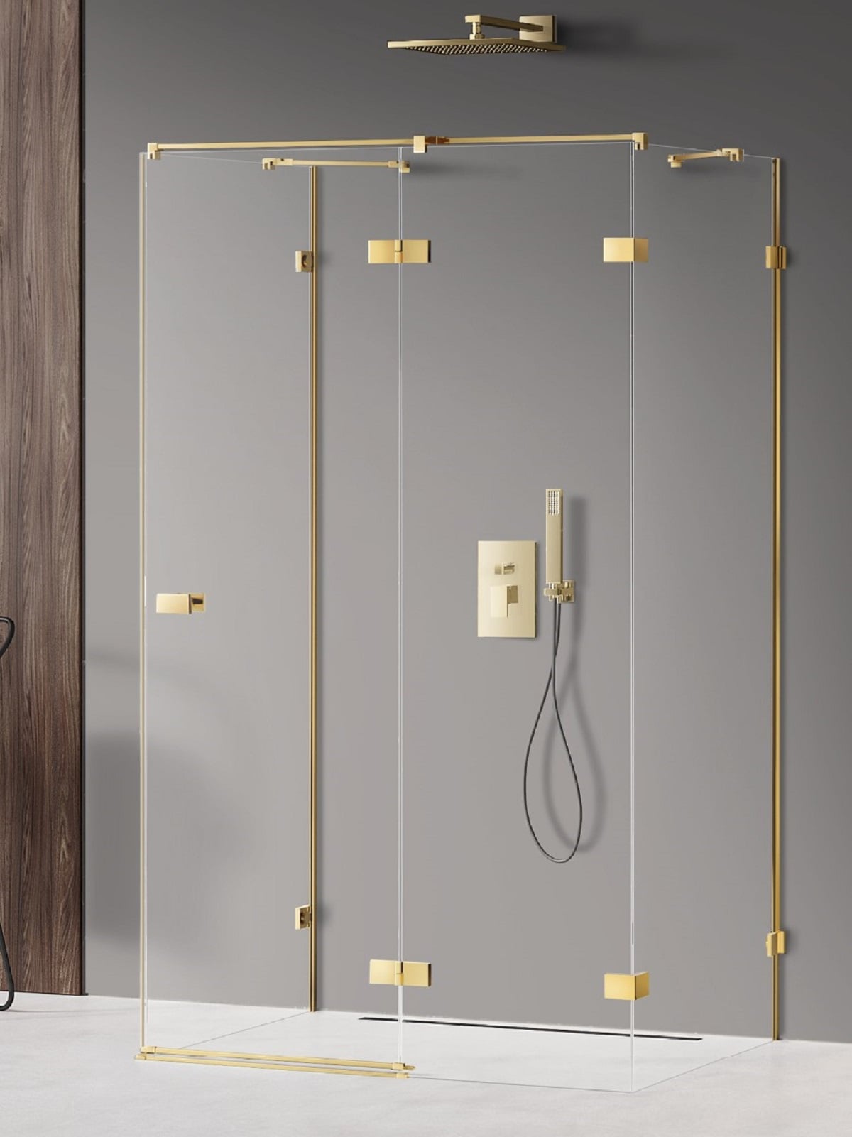 New Trendy Avexa Gold Shine zuhanykabin 90x70 cm négyszögletes arany fényes/átlátszó üveg EXK-2130