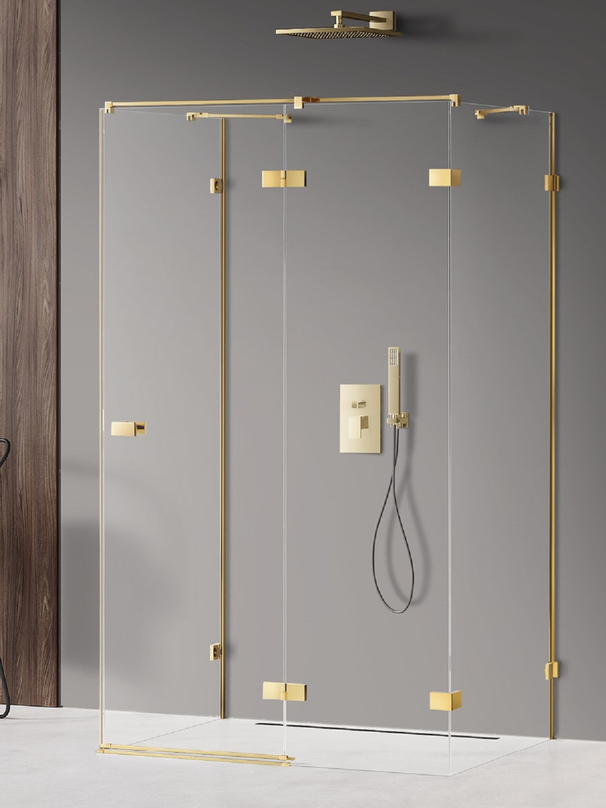New Trendy Avexa Gold Shine zuhanykabin 100x90 cm négyszögletes arany fényes/átlátszó üveg EXK-2133
