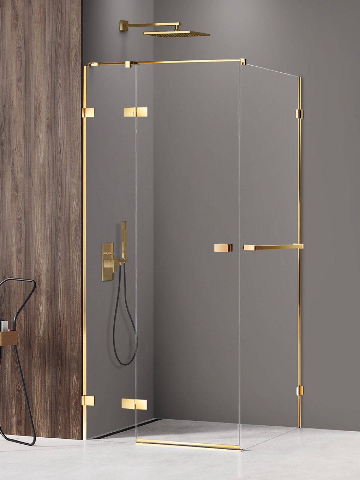 New Trendy Avexa Gold Shine zuhanykabin 120x90 cm négyszögletes arany fényes/átlátszó üveg EXK-3188