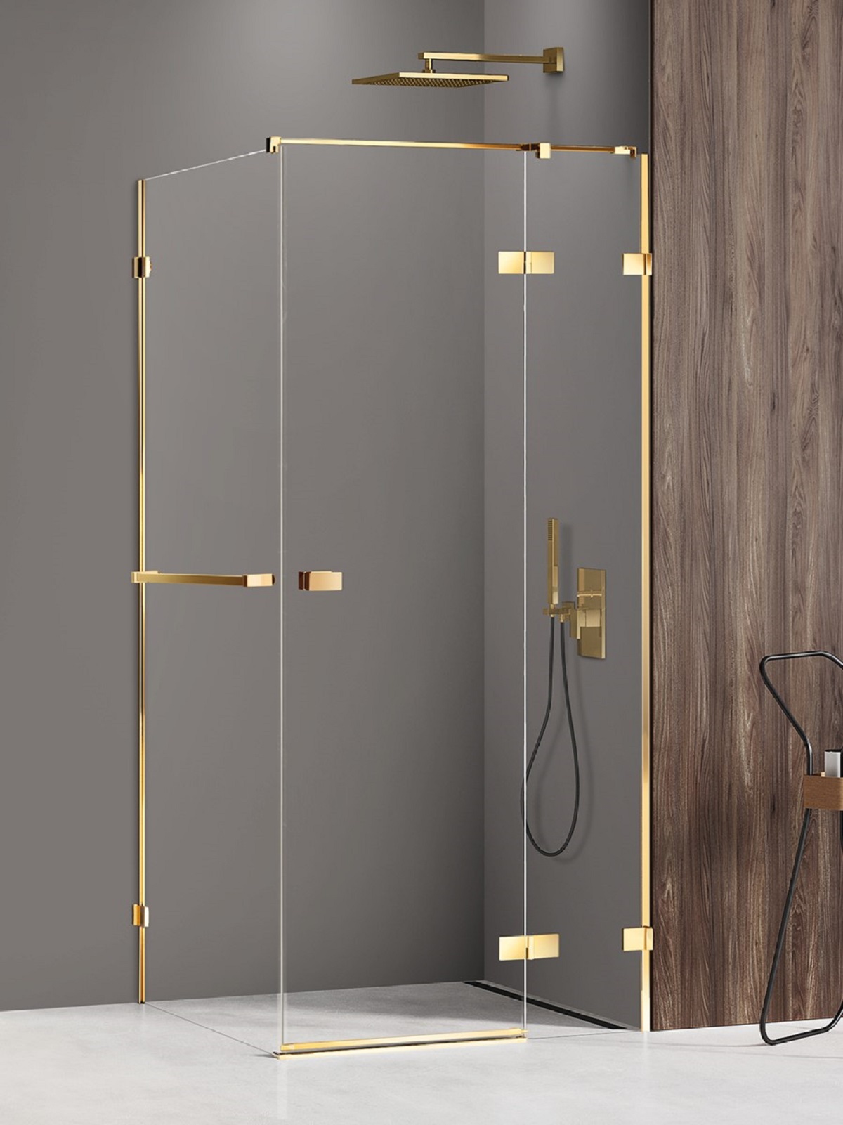 New Trendy Avexa Gold Shine zuhanykabin 110x90 cm négyszögletes arany fényes/átlátszó üveg EXK-3202