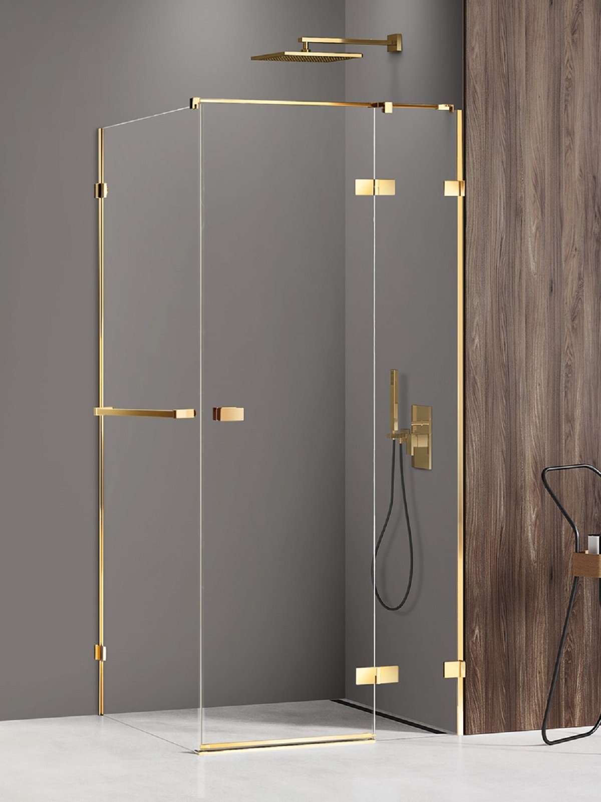 New Trendy Avexa Gold Shine zuhanykabin 110x100 cm négyszögletes arany fényes/átlátszó üveg EXK-3213