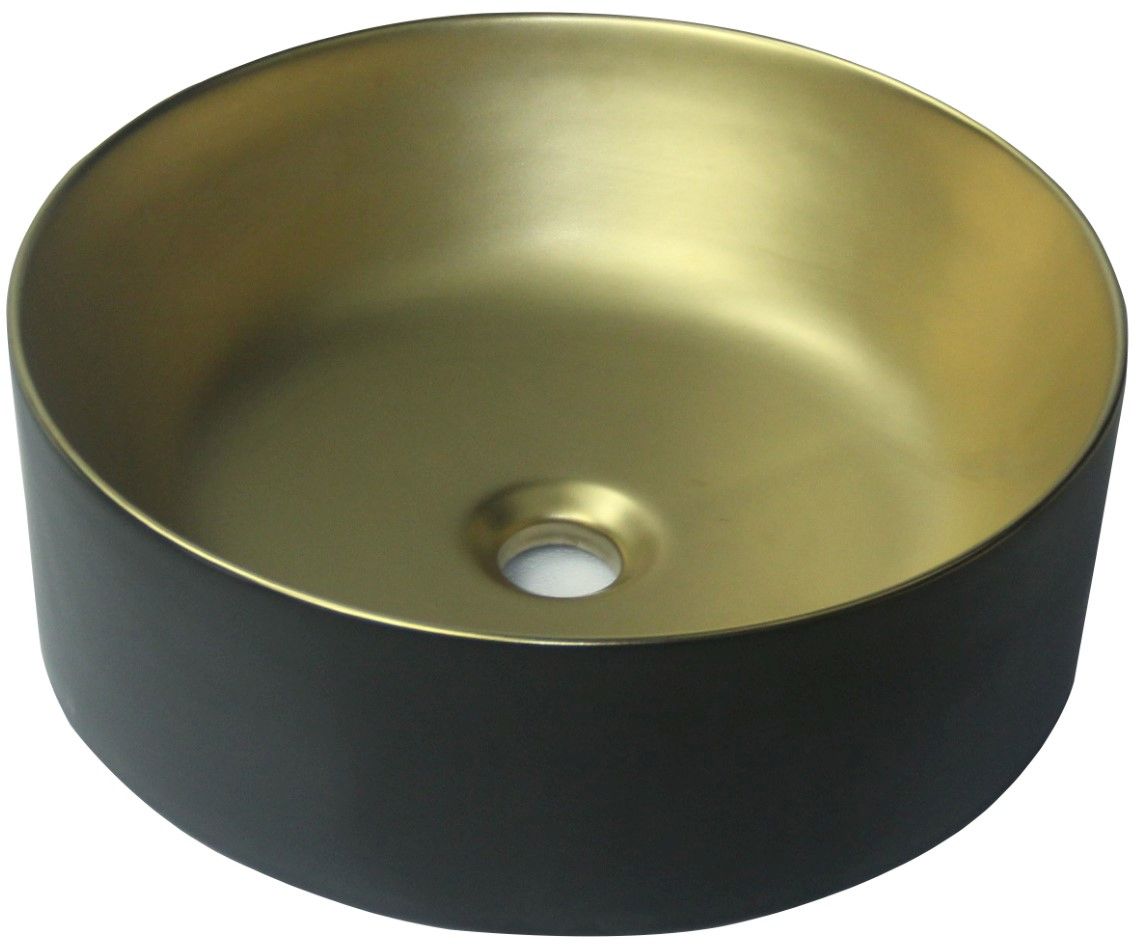 Invena Kos mosdótál 42x42 cm kerek mosdótálak fekete-arany CE-38-017
