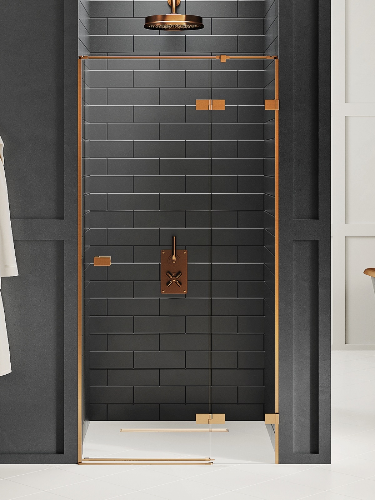 New Trendy Avexa Copper Brushed zuhanyajtók 130 cm dönthető réz csiszolt/átlátszó üveg EXK-3542