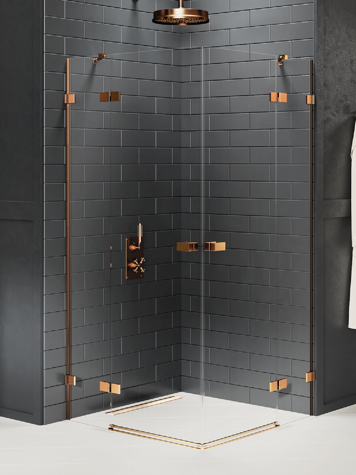 New Trendy Avexa Copper Brushed zuhanykabin 110x110 cm négyzet réz csiszolt/átlátszó üveg EXK-3683
