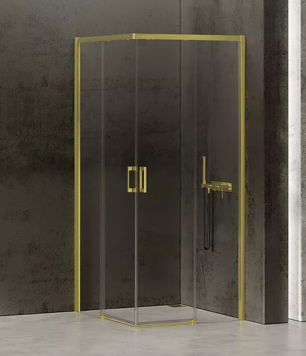 New Trendy Prime Light Gold zuhanykabin 90x80 cm négyszögletes arany fényes/átlátszó üveg D-0418A/D-0417A