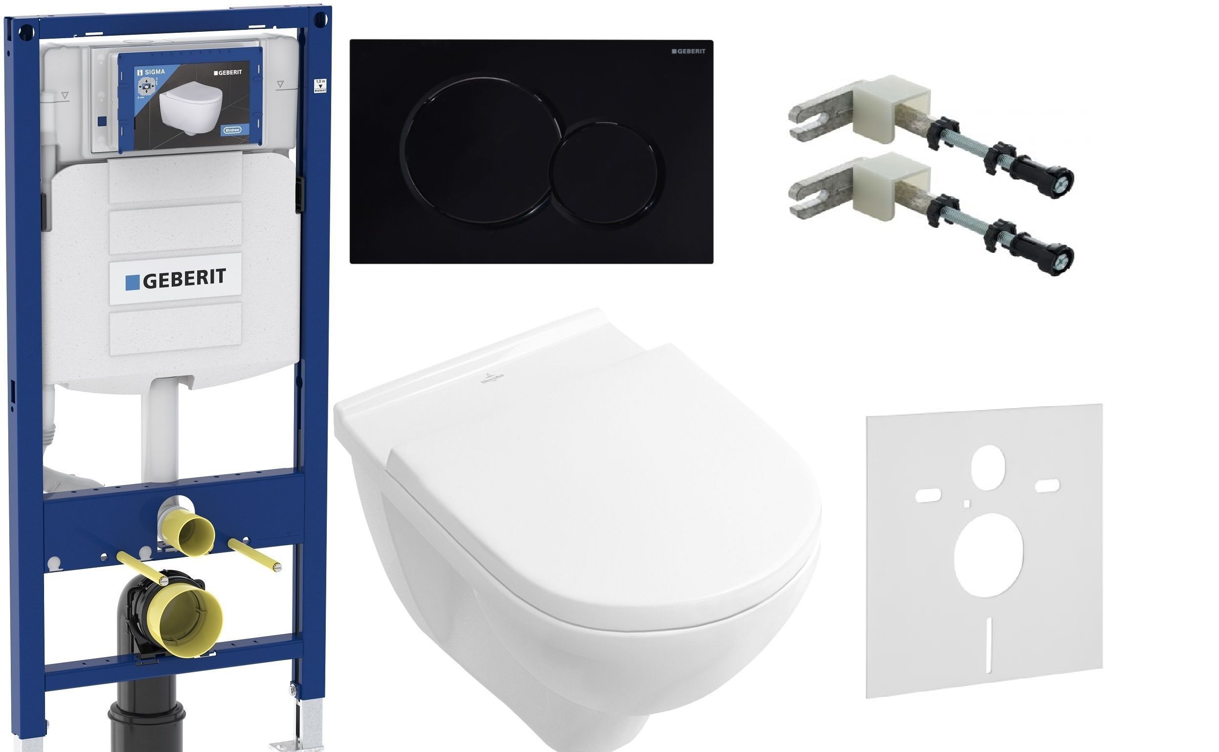 Set beépíthető keret Geberit Duofix 111.320.00.5, combi-Pack készlet deszkával Villeroy & Boch O.Novo 5660H101, 115.770.DW.5, 111.815.00.1, 156.050.00.1