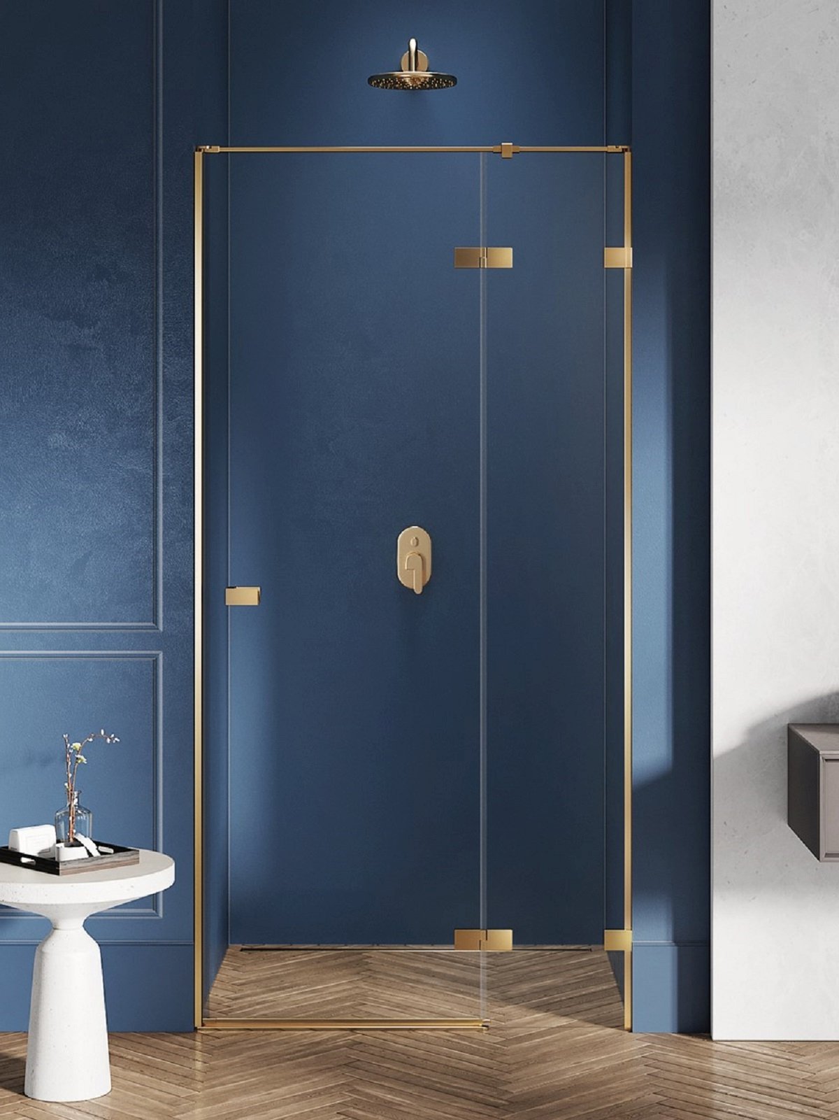 New Trendy Avexa Gold Brushed zuhanyajtók 90 cm dönthető arany csiszolt/átlátszó üveg EXK-1717