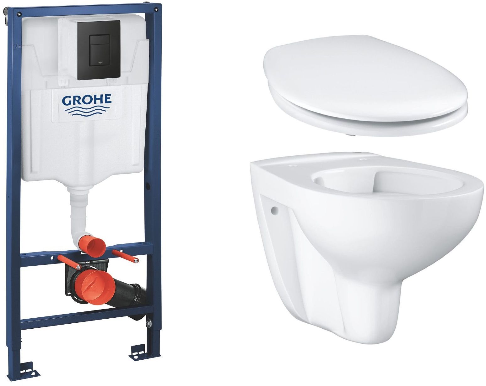 Készlet falsík alatti keret öblítőgombbal Grohe Solido 38811KF0, WC csésze Grohe Bau Ceramic 39427000, 39492000