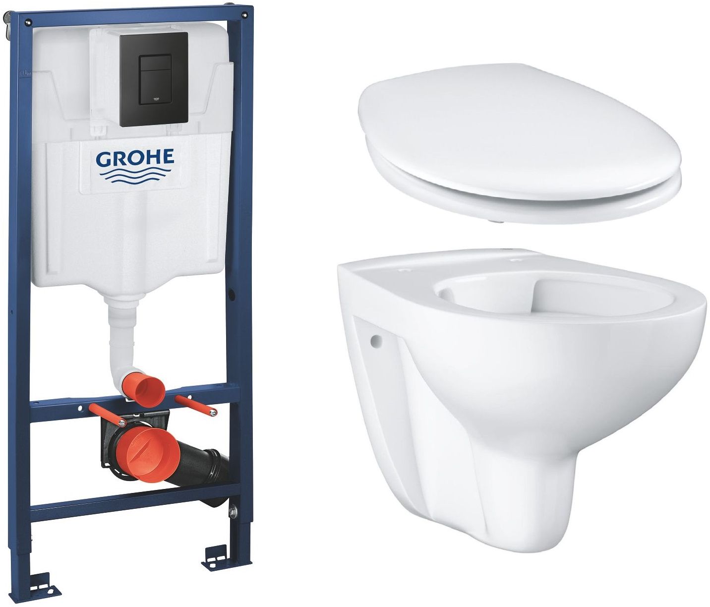 Készlet falsík alatti keret öblítőgombbal Grohe Solido 38811KF0, WC csésze Grohe Bau Ceramic 39427000, 39493000