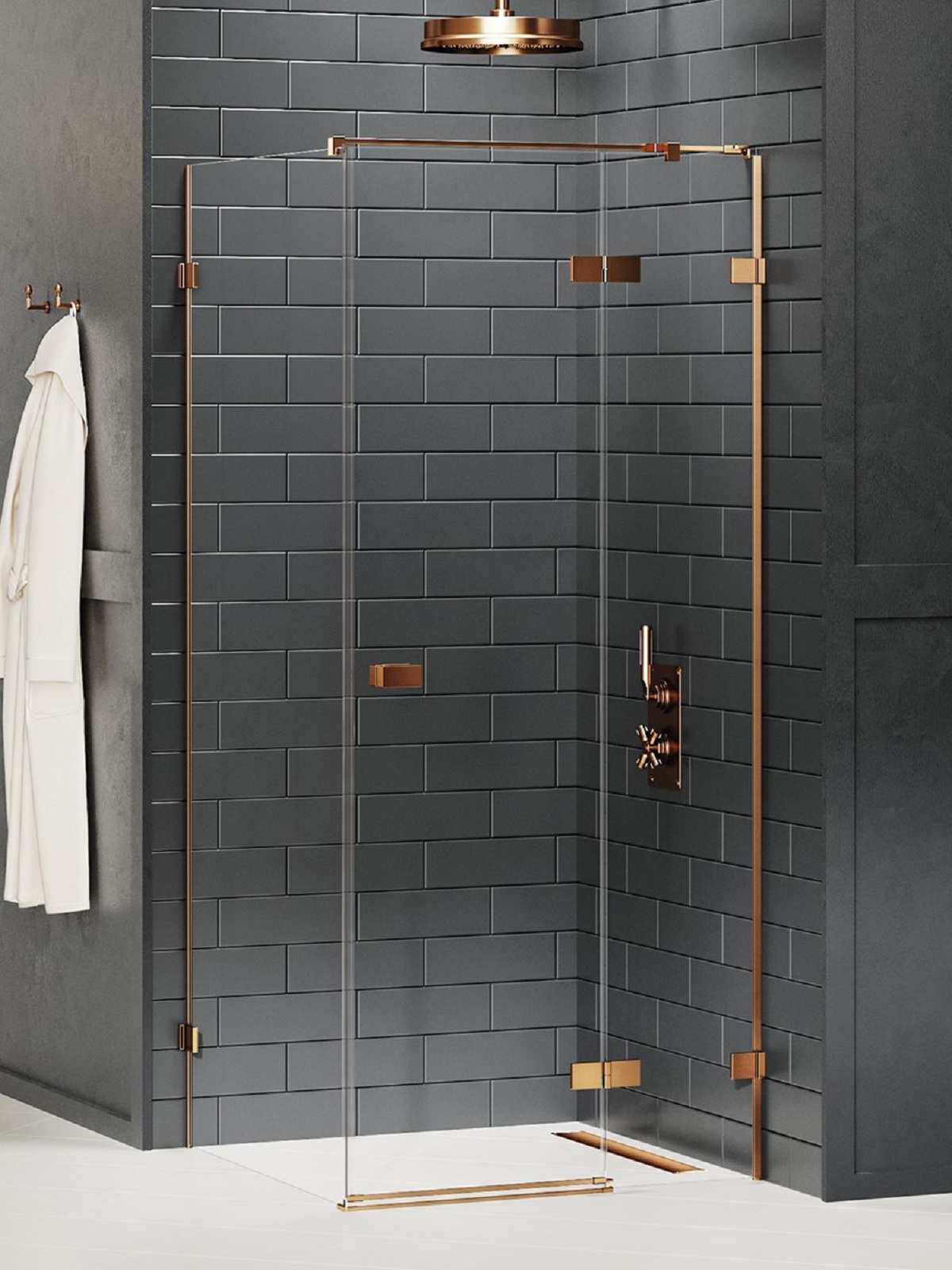 New Trendy Avexa Copper Brushed zuhanykabin 90x80 cm négyszögletes réz csiszolt/átlátszó üveg EXK-3577