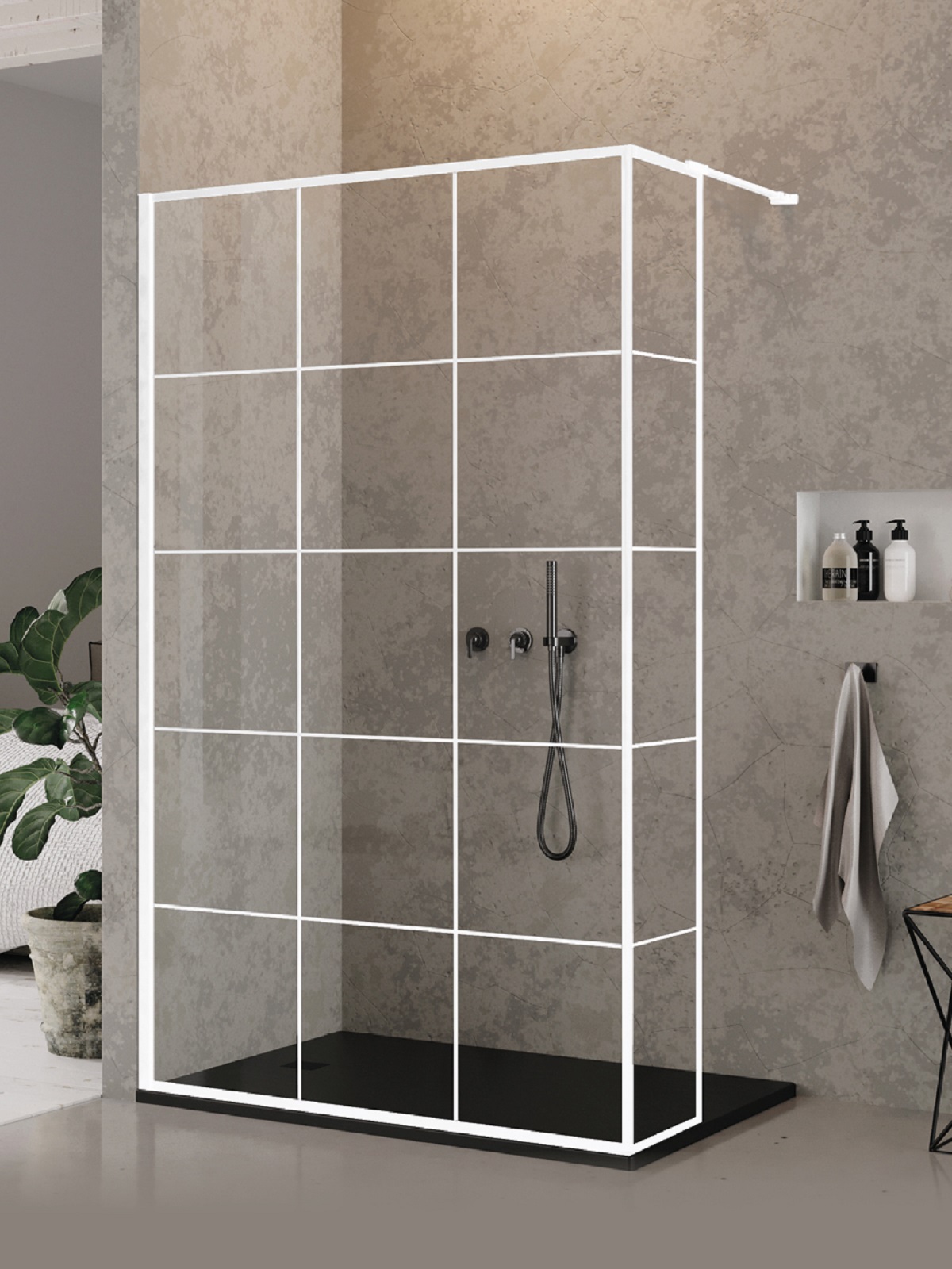 New Trendy New Modus White zuhanykabin fal walk-in 100 cm fehér matt/üveg mintával EXK-2241