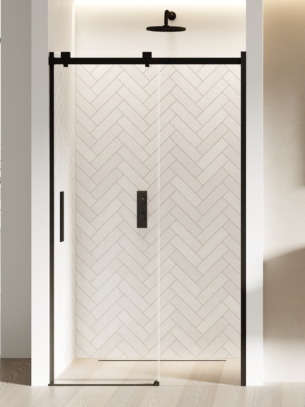 New Trendy Softi Black zuhanyajtók 180 cm tolható fekete matt/átlátszó üveg EXK-3958