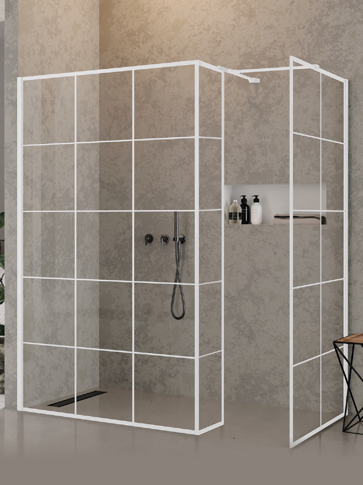 New Trendy New Modus White zuhanykabin fal walk-in 90 cm fehér matt/üveg mintával EXK-2281