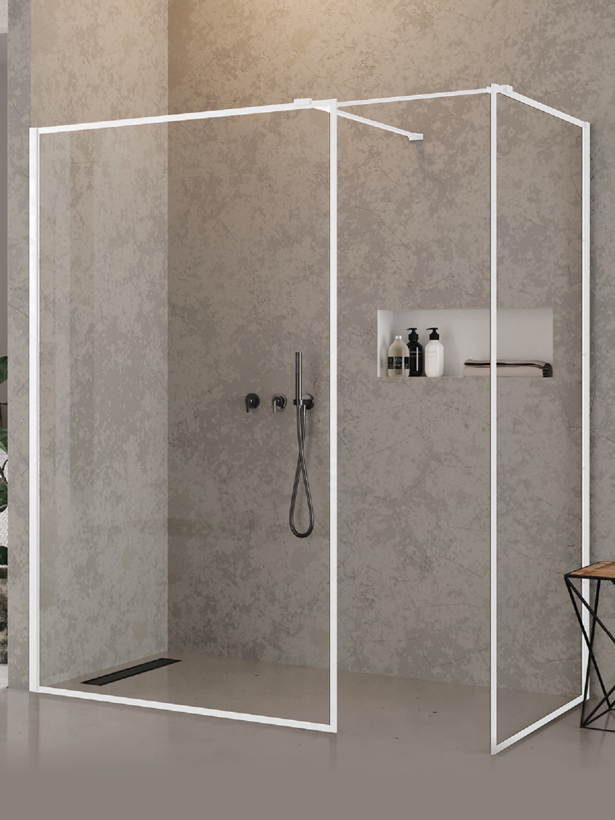 New Trendy New Modus White walk-in zuhanykabin 130x90 cm négyszögletes fehér matt/átlátszó üveg EXK-2319