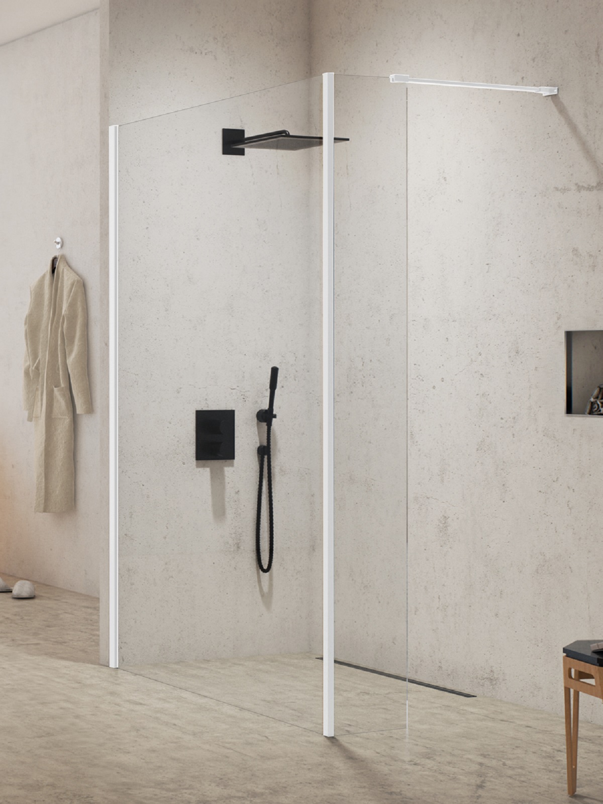 New Trendy New Modus White zuhanykabin fal walk-in 120 cm fehér matt üveg/átlátszó üveg EXK-2233