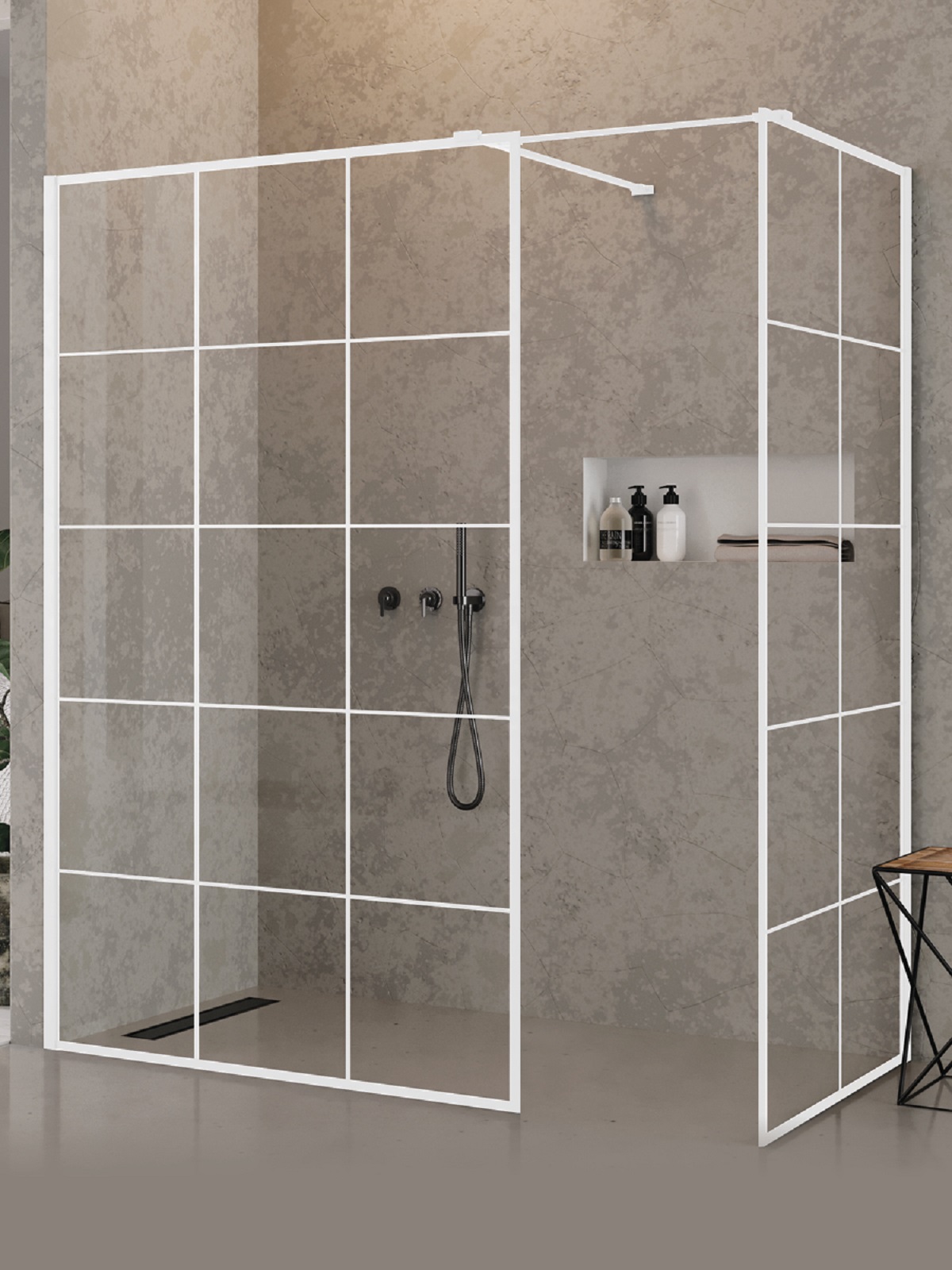 New Trendy New Modus White walk-in zuhanykabin 150x100 cm négyszögletes fehér matt/üveg mintával EXK-2311