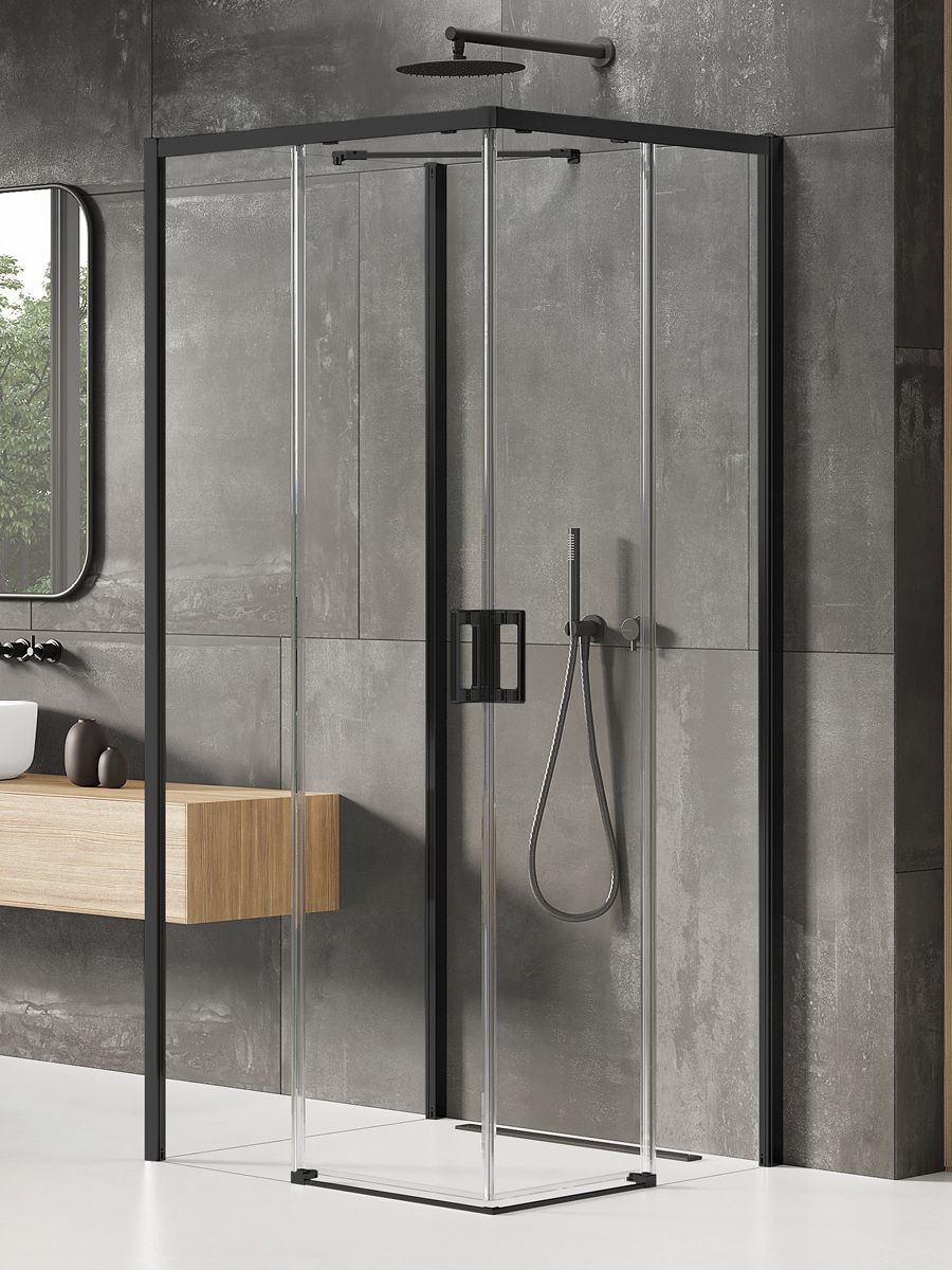 New Trendy Prime Black zuhanykabin 100x80 cm négyszögletes fekete matt/átlátszó üveg K-1527
