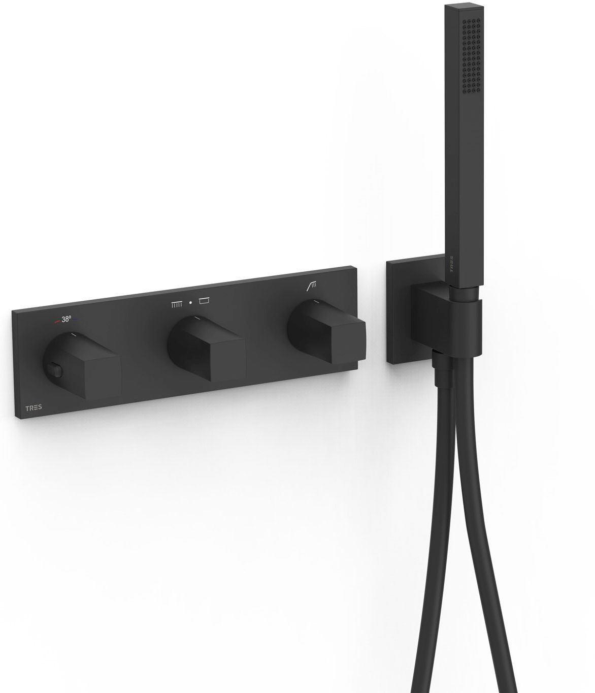 Tres B-System kád és zuhany csaptelep süllyesztett z termosztáttal fekete 30725301NM