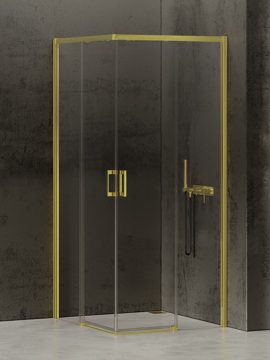 New Trendy Prime Light Gold zuhanykabin 80x70 cm négyszögletes arany fényes/átlátszó üveg D-0416A/D-0415A